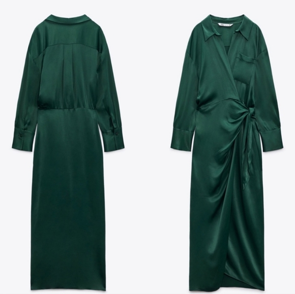 NWT Zara Long Green Shirt Dress, Size S - Picture 8 of 12